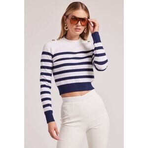 Generation Love White and Blue Striped Janice Cropped Sweater